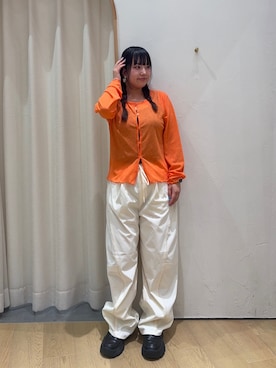 「CIAOPANIC TYPY（チャオパニックティピー）のシアーリブ配色メロウカーディガン（カーディガン/ボレロ、オレンジ系）」を使った、ゆめなさん（レディース・149cm）の夏コーディネート