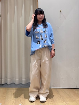 「SOUNDSGOOOOD（サウンズグッド）の【SOUNDS GOOOOD】パウダー犬ロゴプリントTEE（Tシャツ/カットソー、ブルー系）」を使った、ゆめなさん（レディース・149cm）の秋コーディネート