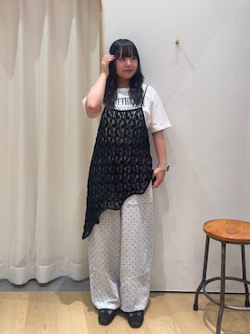 「CIAOPANIC TYPY（チャオパニックティピー）の【接触冷感】ロゴプリントTee（Tシャツ/カットソー、ホワイト系）」を使った、ゆめなさん（レディース・149cm）の夏コーディネート