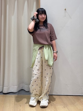 「CIAOPANIC TYPY（チャオパニックティピー）の【接触冷感】ロゴプリントTee（Tシャツ/カットソー、ブラウン系）」を使った、ゆめなさん（レディース・149cm）の夏コーディネート