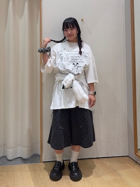 「CIAOPANIC TYPY（チャオパニックティピー）の【UNISEX】アソート落書きBIGロゴTEE（Tシャツ/カットソー、ホワイト系）」を使った、ゆめなさん（レディース・149cm）の夏コーディネート