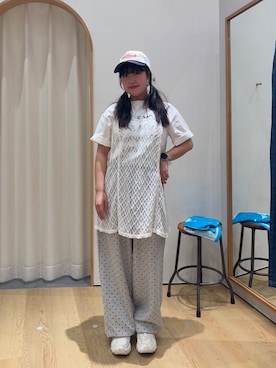 「CIAOPANIC TYPY（チャオパニックティピー）の【UNISEX】トラッカーメッシュキャップ（キャップ、グレー系）」を使った、ゆめなさん（レディース・149cm）の夏コーディネート