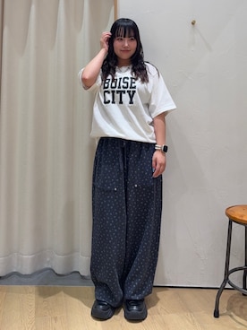 「CIAOPANIC TYPY（チャオパニックティピー）の【UNISEX】ピグメント加工スラブカレッジロゴTEE（Tシャツ/カットソー、ホワイト系）」を使った、ゆめなさん（レディース・149cm）の夏コーディネート
