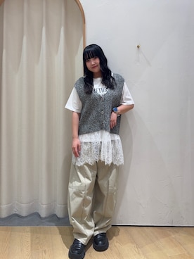 「CIAOPANIC TYPY（チャオパニックティピー）の【3サイズ展開/接触冷感】ピコレースツイルバレルパンツ（その他パンツ、グリーン系）」を使った、ゆめなさん（レディース・149cm）の夏コーディネート