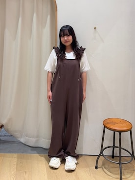 「CIAOPANIC TYPY（チャオパニックティピー）の袖裾レースリブTee（Tシャツ/カットソー、ホワイト系）」を使った、ゆめなさん（レディース・149cm）の夏コーディネート