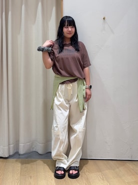 「CIAOPANIC TYPY（チャオパニックティピー）の【接触冷感】ロゴプリントTee（Tシャツ/カットソー、ブラウン系）」を使った、ゆめなさん（レディース・149cm）の夏コーディネート