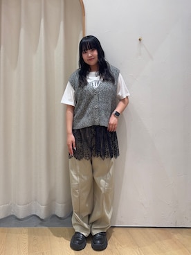 「CIAOPANIC TYPY（チャオパニックティピー）の【接触冷感】ロゴプリントTee（Tシャツ/カットソー、ホワイト系）」を使った、ゆめなさん（レディース・149cm）の夏コーディネート