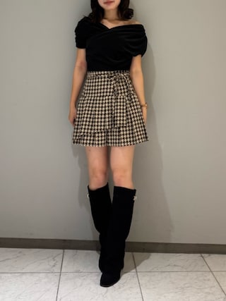 「dazzlin(ダズリン)のシアーベロアドレープトップス(Tシャツ/カットソー)」を使った、momokoさん(レディース・160cm)の秋コーディネート