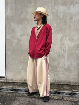 「アイテム（カーディガン/ボレロ、レッド系）」を使った、matanity0113さん（メンズ・176cm）の夏コーディネート