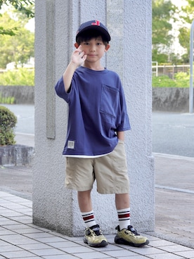 「ikka（イッカ）のアイテム（Tシャツ/カットソー）」を使った、はるおみさん（キッズ・110cm）の夏コーディネート