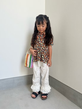 「Misha & Puff（ミーシャアンドパフ）のアイテム（シャツ/ブラウス、レッド系）」を使った、71529さん（キッズ・100cm）の夏コーディネート