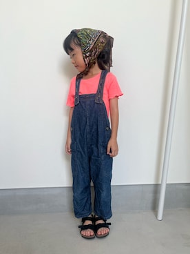「MARKEY'S（マーキーズ）のアイテム（サロペット/オーバーオール、ブルー系）」を使った、71529さん（キッズ・100cm）の夏コーディネート