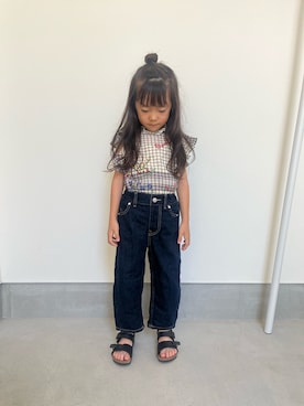 「GU（ジーユー）のアイテム（デニムパンツ、ブルー系）」を使った、71529さん（キッズ・100cm）の夏コーディネート
