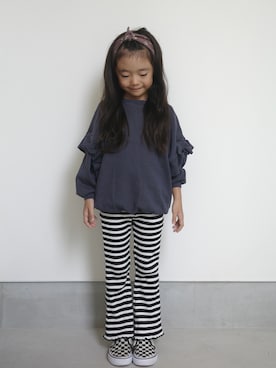「repose amsのアイテム（スウェット、ブルー系）」を使った、71529さん（キッズ・100cm）の秋コーディネート