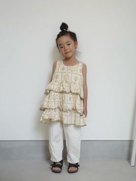 「apolinaのアイテム（ワンピース/ドレス、ベージュ系）」を使った、71529さん（キッズ・100cm）の夏コーディネート