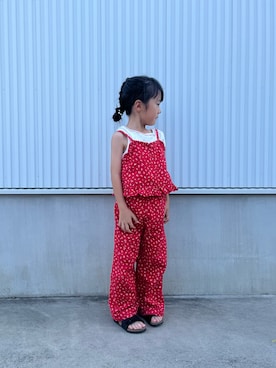 「H&M（エイチ・アンド・エム）のアイテム（オールインワン・サロペット、レッド系）」を使った、71529さん（キッズ・100cm）の夏コーディネート