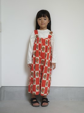 「repose amsのアイテム（オールインワン・サロペット、レッド系）」を使った、71529さん（キッズ・100cm）の秋コーディネート
