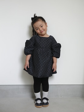 「しまむら（シマムラ）のアイテム（ワンピース、ブラック系）」を使った、71529さん（キッズ・100cm）の秋コーディネート