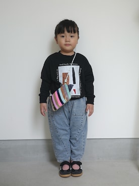 「しまむら（シマムラ）のアイテム（スウェット、ブラック系）」を使った、71529さん（キッズ・100cm）の秋コーディネート