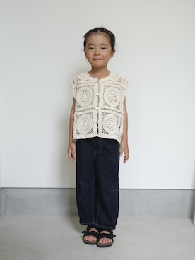 「しまむら（シマムラ）のアイテム（ベスト、ホワイト系）」を使った、71529さん（キッズ・100cm）の夏コーディネート