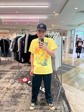 「URBAN RESEARCH（アーバンリサーチ）のThe DUFFER N NEPHEWS　MESH FOOTBALL T-SHIRTS（Tシャツ/カットソー、イエロー系）」を使った、あらたさん（メンズ・170cm）の夏コーディネート