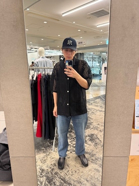 「URBAN RESEARCH（アーバンリサーチ）のNeedles　SHORT-SLEEVE WIDESPREAD COLLAR SHIRTS（シャツ/ブラウス、ブラック系）」を使った、あらたさん（メンズ・170cm）の春コーディネート
