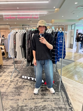 「URBAN RESEARCH（アーバンリサーチ）のThe DUFFER N NEPHEWS　DN CAT BUCKET HAT（ハット、グリーン系）」を使った、あらたさん（メンズ・170cm）の春コーディネート