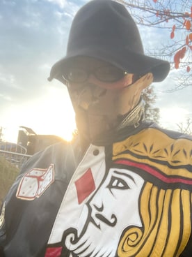 「アイテム（ライダースジャケット）」を使った、street666monk315さん（メンズ・183cm・40代）の冬コーディネート