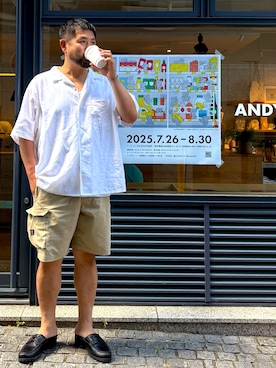 「アイテム（シューズ）」を使った、MITSUNORI MATSUMURAさん（メンズ・183cm・40代）の夏コーディネート
