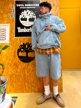 「Timberland（ティンバーランド）のアイテム（パンツ）」を使った、MITSUNORI MATSUMURAさん（メンズ・183cm）の春コーディネート