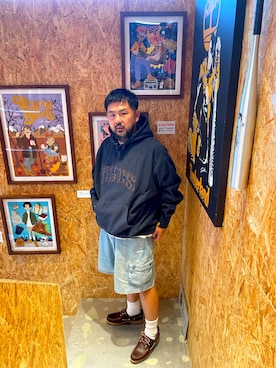 「アイテム（モカシン/デッキシューズ）」を使った、MITSUNORI MATSUMURAさん（メンズ・183cm）の夏コーディネート