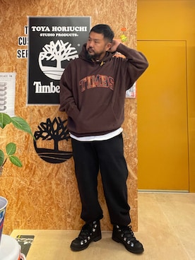 「アイテム（スウェットパンツ）」を使った、MITSUNORI MATSUMURAさん（メンズ・183cm）の秋コーディネート