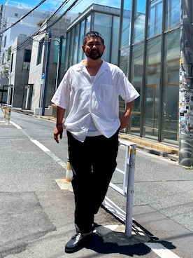「リネンシャツ」｜MITSUNORI MATSUMURAさん（メンズ・183cm）の夏コーディネート