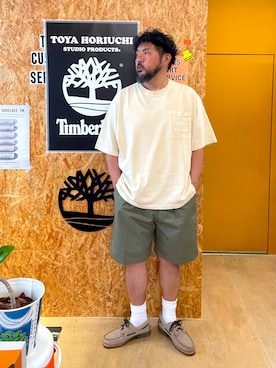 「Timberland（ティンバーランド）の3アイ(3eye) ラグ ハンドソーン ボート シューズ メンズ（モカシン/デッキシューズ、ベージュ系）」を使った、MITSUNORI MATSUMURAさん（メンズ・183cm）の夏コーディネート