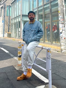 「アイテム（モカシン/デッキシューズ）」を使った、MITSUNORI MATSUMURAさん（メンズ・183cm）の夏コーディネート