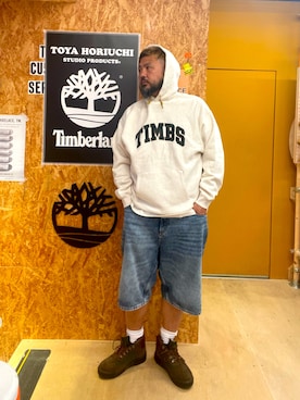 「Timberland（ティンバーランド）のメンズ ウォータープルーフ フィールド ブーツ（ブーツ、ブラウン系）」を使った、MITSUNORI MATSUMURAさん（メンズ・183cm）の秋コーディネート