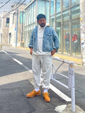 「アイテム（モカシン/デッキシューズ）」を使った、MITSUNORI MATSUMURAさん（メンズ・183cm）の夏コーディネート