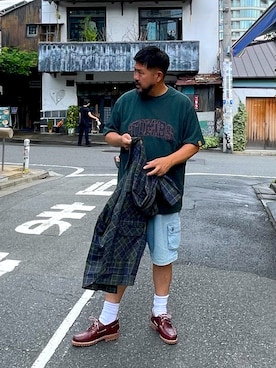 「アイテム（モカシン/デッキシューズ）」を使った、MITSUNORI MATSUMURAさん（メンズ・183cm・40代）の夏コーディネート