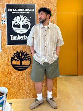「Timberland（ティンバーランド）の3アイ(3eye) ラグ ハンドソーン ボート シューズ メンズ（モカシン/デッキシューズ、ベージュ系）」を使った、MITSUNORI MATSUMURAさん（メンズ・183cm）の夏コーディネート