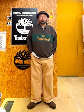 「Timberland（ティンバーランド）のメンズ ウォータープルーフ フィールド ブーツ（防水）（ブーツ、ブラウン系）」を使った、MITSUNORI MATSUMURAさん（メンズ・183cm）の秋コーディネート