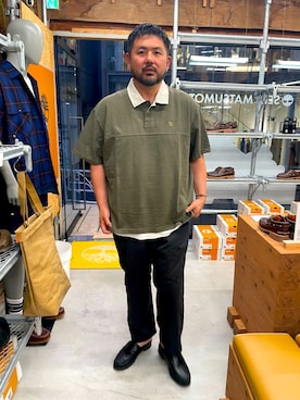 「アイテム（ポロシャツ）」を使った、MITSUNORI MATSUMURAさん（メンズ・183cm）の夏コーディネート
