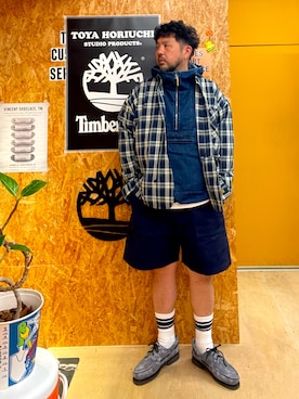 「Timberland（ティンバーランド）のアイテム（パンツ）」を使った、MITSUNORI MATSUMURAさん（メンズ・183cm）の春コーディネート