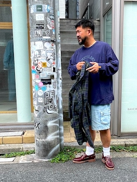 「アイテム（モカシン/デッキシューズ）」を使った、MITSUNORI MATSUMURAさん（メンズ・183cm・40代）の夏コーディネート