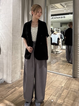 「JEANASIS（ジーナシス）のレースアップポインテッドミュール/657166（パンプス、ブルー系）」を使った、おはさん（レディース）の春コーディネート
