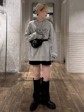 「JEANASIS（ジーナシス）のルーズFITロングブーツ/581263（ブーツ）」を使った、おはさん（レディース・162cm）の秋コーディネート