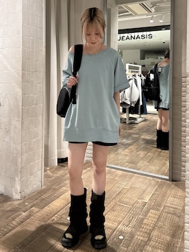 「JEANASIS（ジーナシス）の【選べる着丈】ヴィンテージミニウラケSS/666092（Tシャツ/カットソー）」を使った、おはさん（レディース・162cm）の春コーディネート