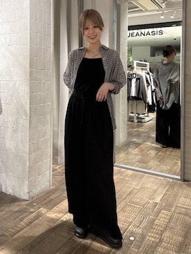 「JEANASIS（ジーナシス）の2WAYソウバリタンク/650681（タンクトップ、ブラック系）」を使った、おはさん（レディース）の春コーディネート