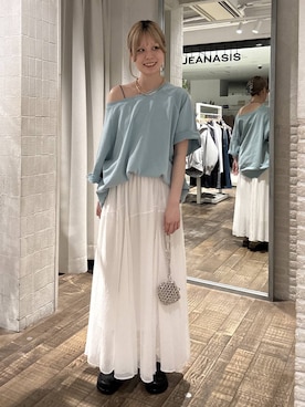 「JEANASIS（ジーナシス）のクロッグローファー/638847（ローファー、ブラック系）」を使った、おはさん（レディース）の春コーディネート