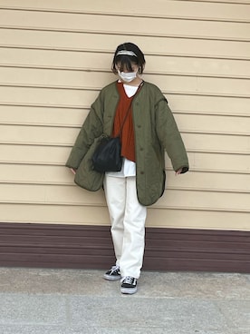 「ケーブルニット」｜「アイテム（ノーカラージャケット）」を使った、apiさん（レディース・156cm）の秋コーディネート