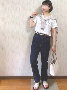 「ハイウエストストレートジーンズ」｜るん。さん（レディース・160cm）の夏コーディネート